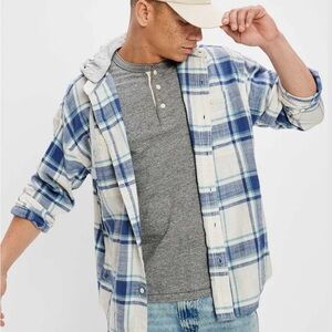 AMERICAN EAGLE Button-up Hooded Flannel Shirt Men's Size XS